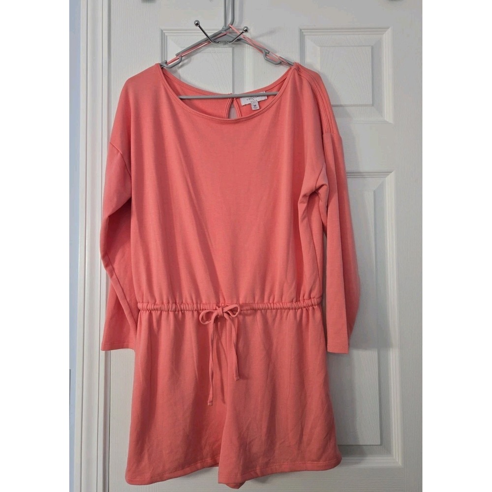 New Directons Womans Romper 3/4 Sleeve Draw String Waist Peach